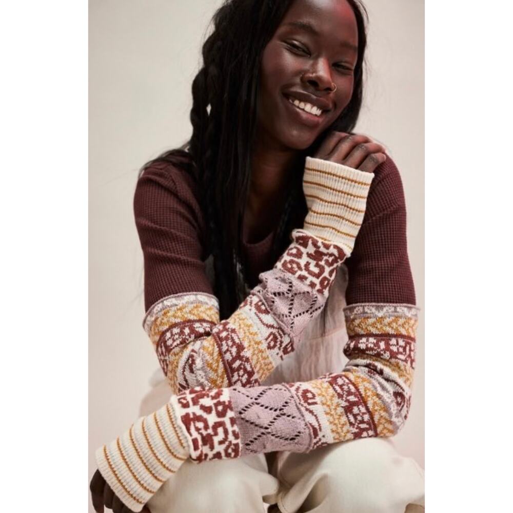 Free People We The Free Chocolate Combo All In Cuff Waffle Stitch Knit Top XS